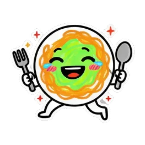 角色手拿餐具准备吃饭。 Cute Foodie Expressions sticker for expressive chats and social replies.