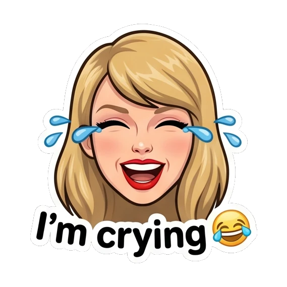 Blonde girl laughing with tears with text I'm crying Blonde Pop Icon Expressions sticker for expressive chats and social replies.
