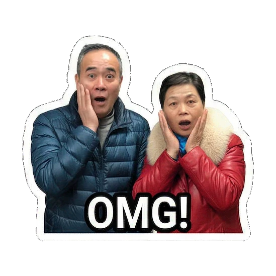 老两口惊讶张嘴 Sweet Senior Duo sticker for expressive chats and social replies.