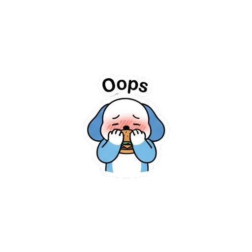 Embarrassed puppy blushing with burger saying Oops Blue Puppy Burger Buddy sticker for expressive chats and social replies.