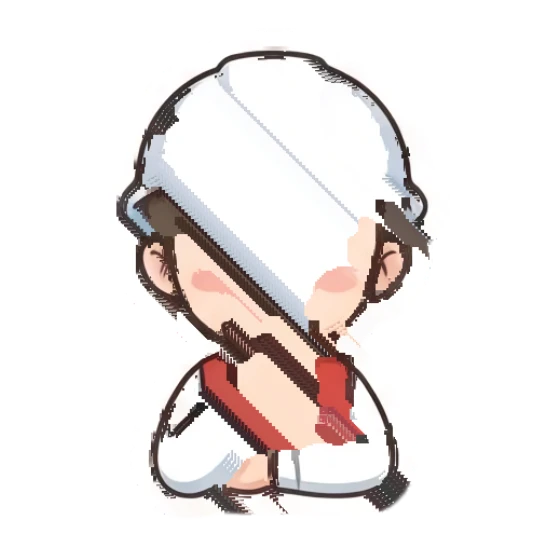 Male worker thinking with hand on chin Hard Hat Heroes sticker for expressive chats and social replies.
