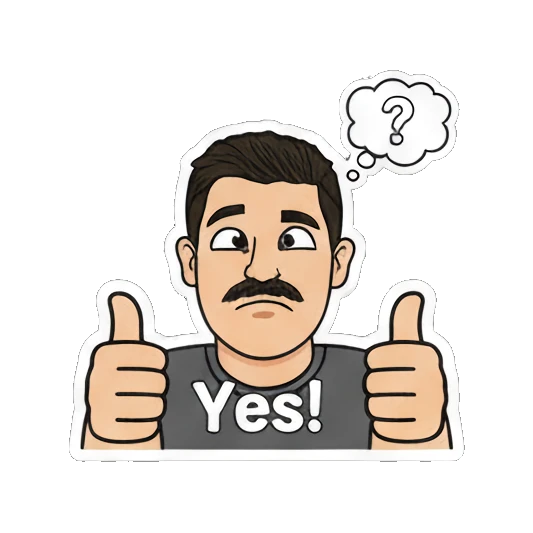 Mustache man giving double thumbs up with Yes text Mustache Man Daily Vibes sticker for expressive chats and social replies.