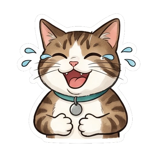 Tabby cat laughing heartily with tears of joy Tabby Cat Daily Life sticker for expressive chats and social replies.