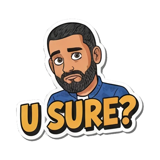 U Sure? 疑惑表情，表示不确定 Bearded Guy's Cartoon Vibes sticker for expressive chats and social replies.