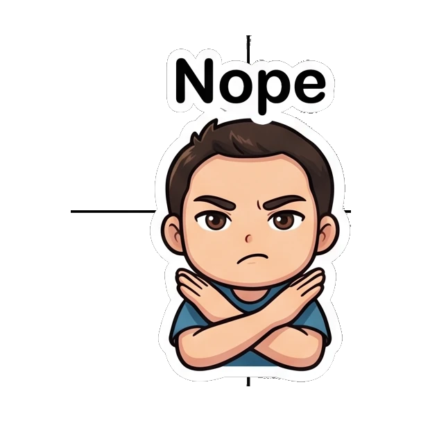 Boy crossing his arms in a firm refusal gesture. Cheerful Boy Daily Life sticker for expressive chats and social replies.