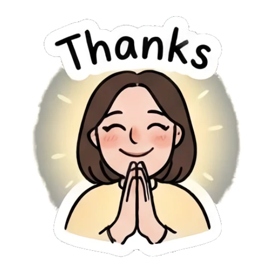 Girl with glasses praying with hands together, thankful expression. Daily Life of a Girl sticker for expressive chats and social replies.