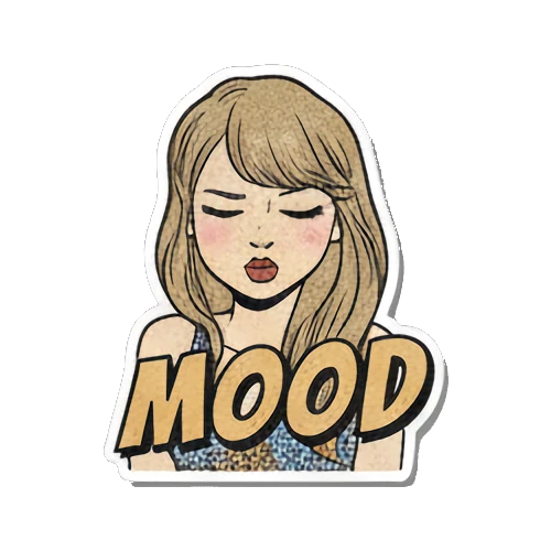 Blonde woman looking bored and unimpressed with MOOD text Retro Pop Diva Vibes sticker for expressive chats and social replies.