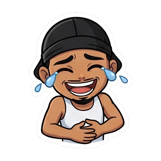 Happy guy laughing out loud with tears of joy Cool Guy Daily Vibes sticker for expressive chats and social replies.