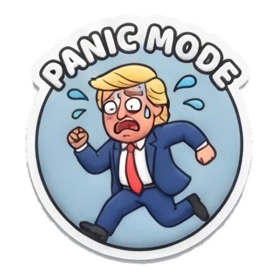 Trump running in panic, text PANIC MODE “DUMP TRUMP!” sticker for expressive chats and social replies.