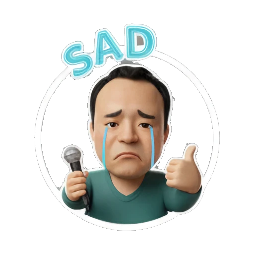 Man crying into a microphone with SAD text Musical Man Expressions sticker for expressive chats and social replies.