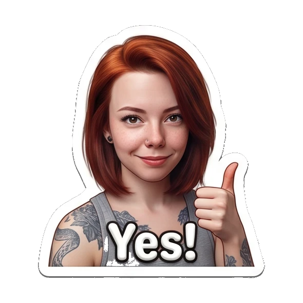 Red-haired girl giving a thumbs up with a positive expression. Red-Haired Girl Expressions sticker for expressive chats and social replies.