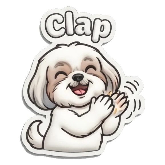 Shih Tzu clapping hands happily Puffy Shih Tzu Pals sticker for expressive chats and social replies.