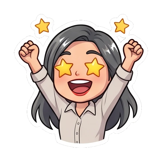 Office lady cheering with star-shaped eyes Office Lady Daily Life sticker for expressive chats and social replies.