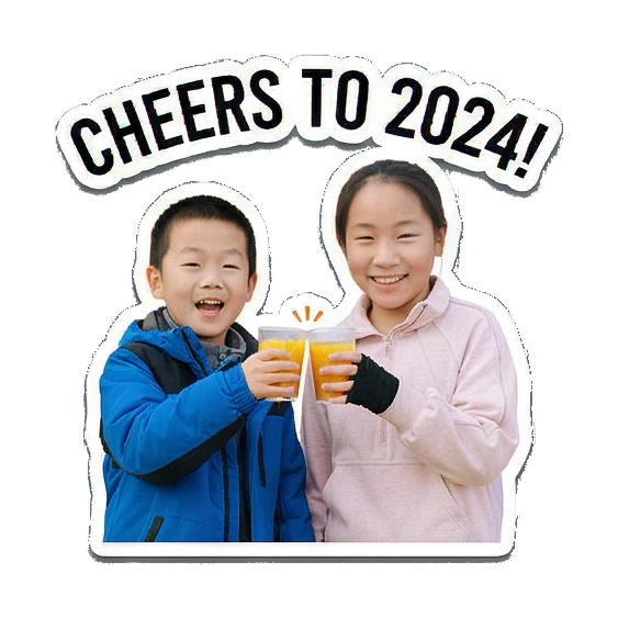 两人举杯庆祝 New Year Kids Duo sticker for expressive chats and social replies.