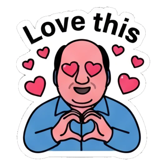Man making a heart shape with his hands and text Love this Office Guy Daily Vibes sticker for expressive chats and social replies.