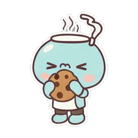Blue teapot character eating a cookie with text Teapot Buddy Daily Life sticker for expressive chats and social replies.