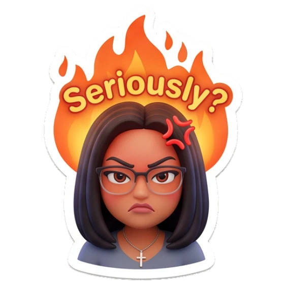 Girl looking angry with fire background and text Seriously Modern Girl Daily Vibes sticker for expressive chats and social replies.
