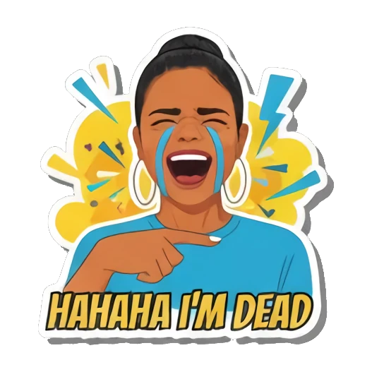 年轻女孩大笑不止 Trendy Girl's Pop Art Moods sticker for expressive chats and social replies.