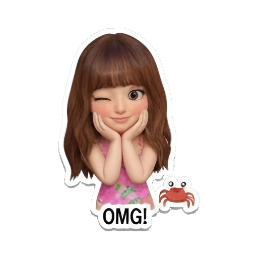 Girl winking with hands on cheeks, playful, text OMG Summer Vacation Girl sticker for expressive chats and social replies.