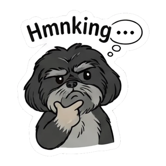 Shih Tzu thinking deeply with a paw on chin and text Hmnking Little Shih Tzu Moods sticker for expressive chats and social replies.