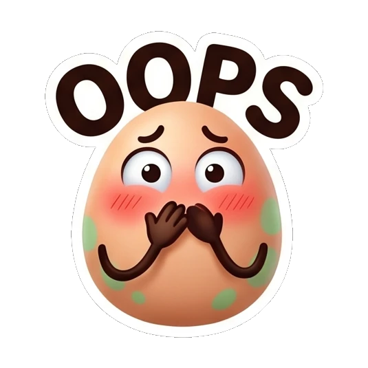 Spotted egg looking embarrassed with hands over mouth, text OOPS Cool Spotted Egg Expressions sticker for expressive chats and social replies.