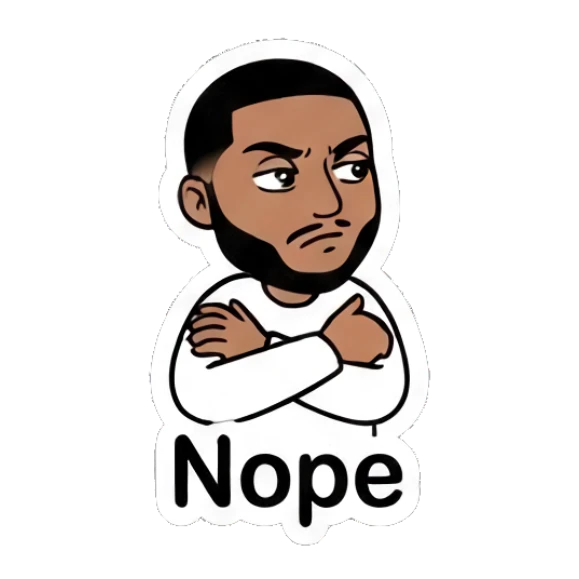 Bearded man looking skeptical with crossed arms. Cool Guy Daily Vibes sticker for expressive chats and social replies.