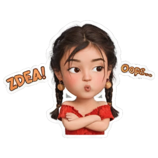 女孩嘟嘴思考 Little Red Dress Girl sticker for expressive chats and social replies.