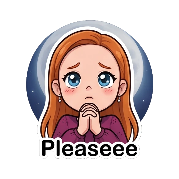 Ginger girl looking pleading with hands clasped together Ginger Girl Daily Life sticker for expressive chats and social replies.