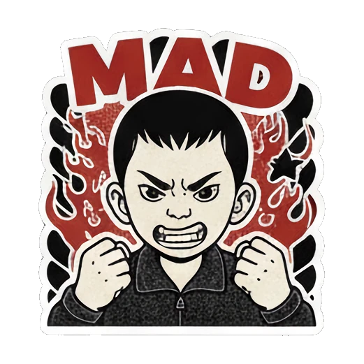 少年愤怒握拳MAD Vintage Ink Boy Expressions sticker for expressive chats and social replies.
