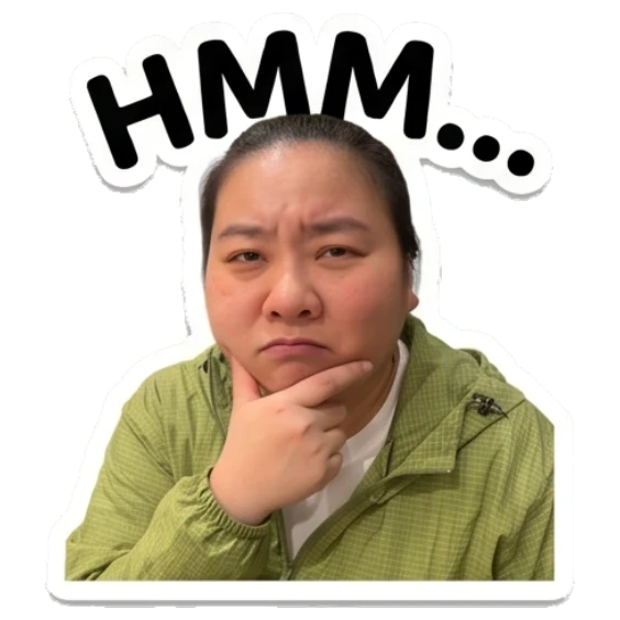 Woman thinking with hand on chin Daily Life of a Friendly Woman sticker for expressive chats and social replies.