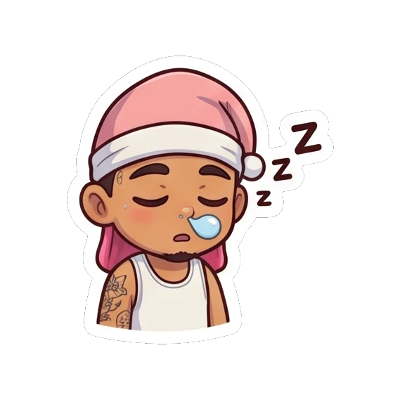 Guy sleeping with a snot bubble and Zzz icons Cool Durag Guy sticker for expressive chats and social replies.