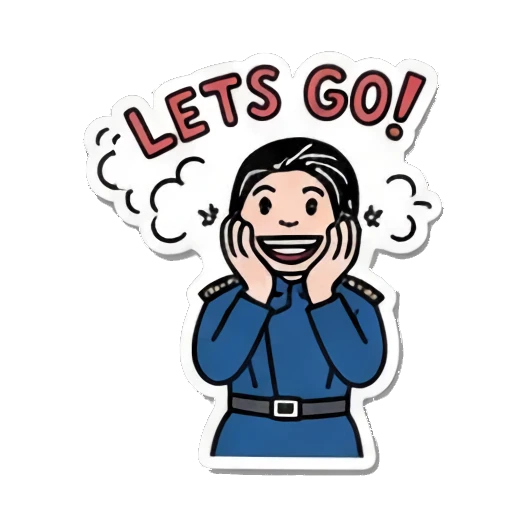 Excited to start, yelling 'LETS GO!' Officer's Daily Moods sticker for expressive chats and social replies.