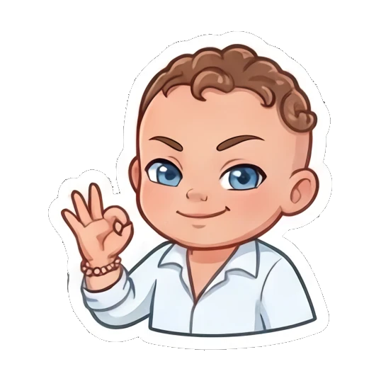 Curly boy making an OK hand gesture with a confident smile Little Curly Boy Expressions sticker for expressive chats and social replies.
