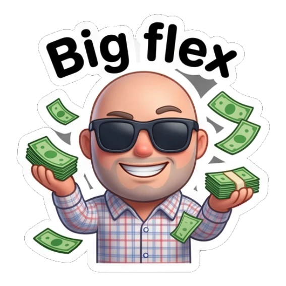 Bald man wearing sunglasses throwing money around. Bald Guy Daily Vibes sticker for expressive chats and social replies.