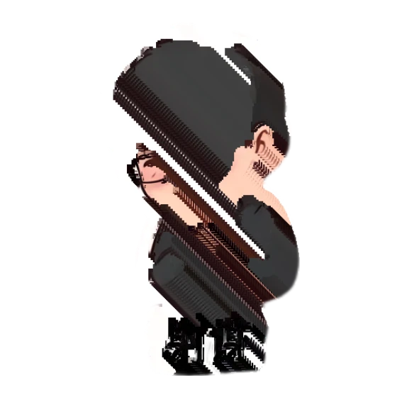 Man with hands together in gratitude, surrounded by hearts. Office Professional Chibi sticker for expressive chats and social replies.