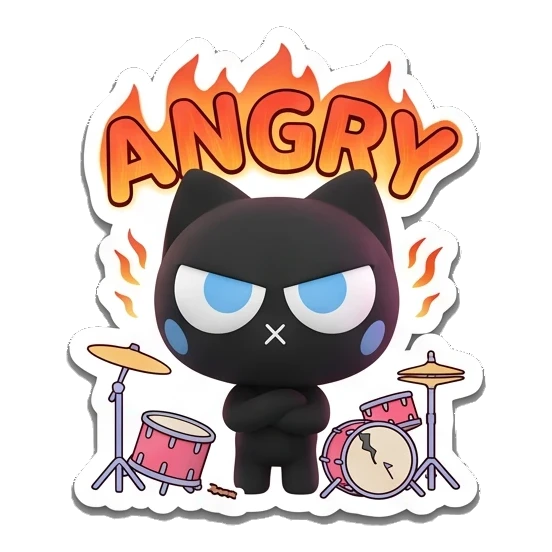 黑猫愤怒敲鼓 Melodic Black Cat sticker for expressive chats and social replies.