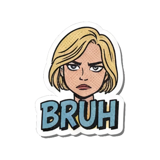 Annoyed expression "BRUH" Retro Slang Girl sticker for expressive chats and social replies.