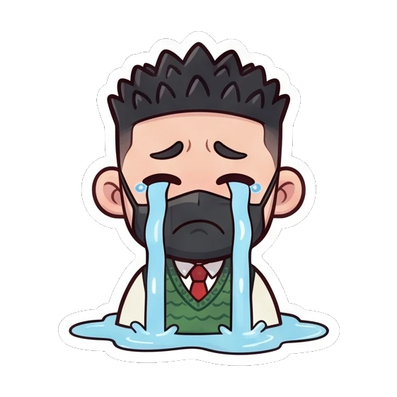 Sad student crying a river of tears Cheerful Masked Student sticker for expressive chats and social replies.
