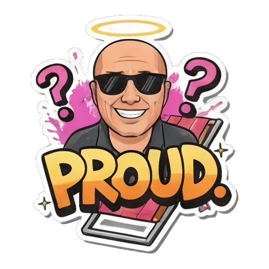 Proud man, halo, shades Bald Guy's Street Vibes sticker for expressive chats and social replies.