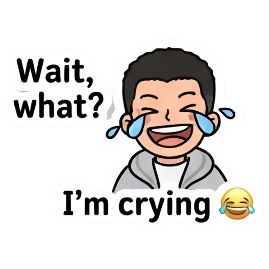 Boy crying tears of joy, laughing with text I'm crying. Casual Boy Daily Vibes sticker for expressive chats and social replies.