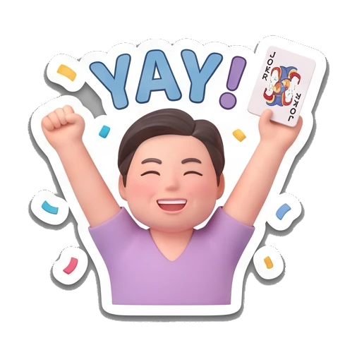 Celebrating with yay text Playful Card Gamer sticker for expressive chats and social replies.