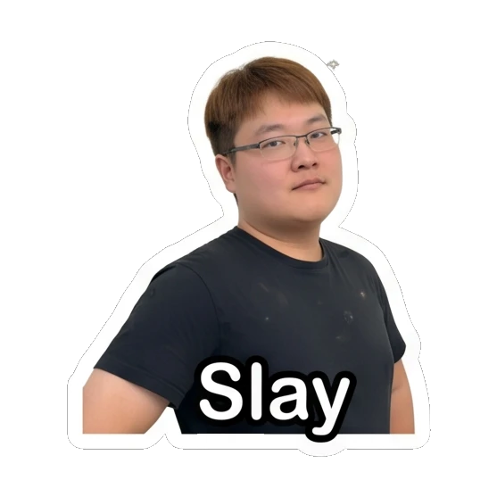 Man with glasses looking confident with sparkles and text Slay Daily Life of a Friendly Guy sticker for expressive chats and social replies.