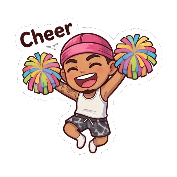 Guy cheering with colorful pom-poms in the air Cool Durag Guy sticker for expressive chats and social replies.
