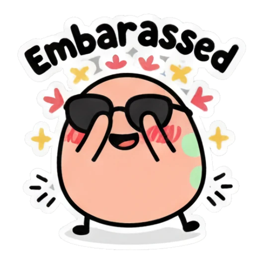 Shy egg covering face with 'Embarrassed' text Cool Egg Expressions sticker for expressive chats and social replies.
