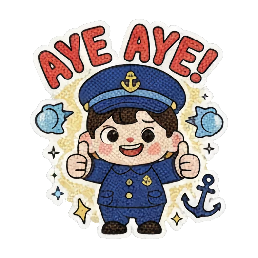 小水手竖起大拇指说“Aye Aye!” Little Sailor's Nautical Adventures sticker for expressive chats and social replies.