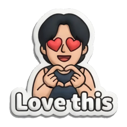 Boy making heart shape with hands and text Love this Puffy Boy Daily Vibes sticker for expressive chats and social replies.