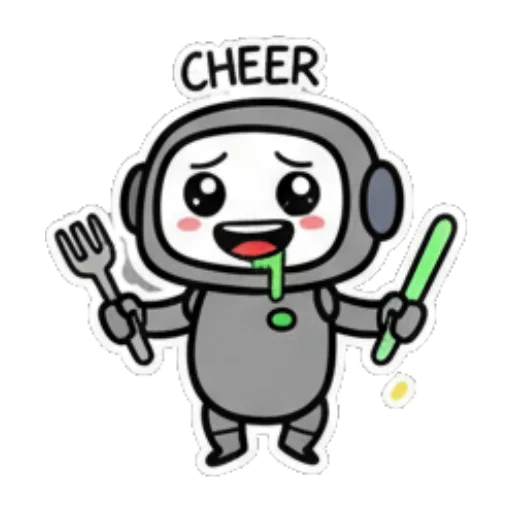 机器人手拿餐具，开心吃饭。 Cute Robot Expressions sticker for expressive chats and social replies.
