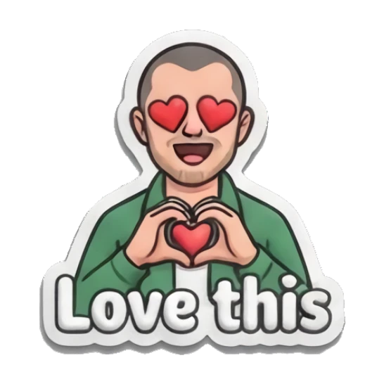 Man with heart eyes making a heart shape with hands Everyday Guy Expressions sticker for expressive chats and social replies.