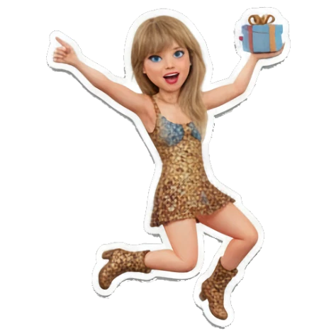 Blonde girl jumping for joy with a gift box and 'PARTY TIME!' text. Pop Star Party Vibes sticker for expressive chats and social replies.