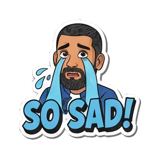 So Sad! 哭泣流泪，表示非常悲伤 Bearded Guy's Cartoon Vibes sticker for expressive chats and social replies.